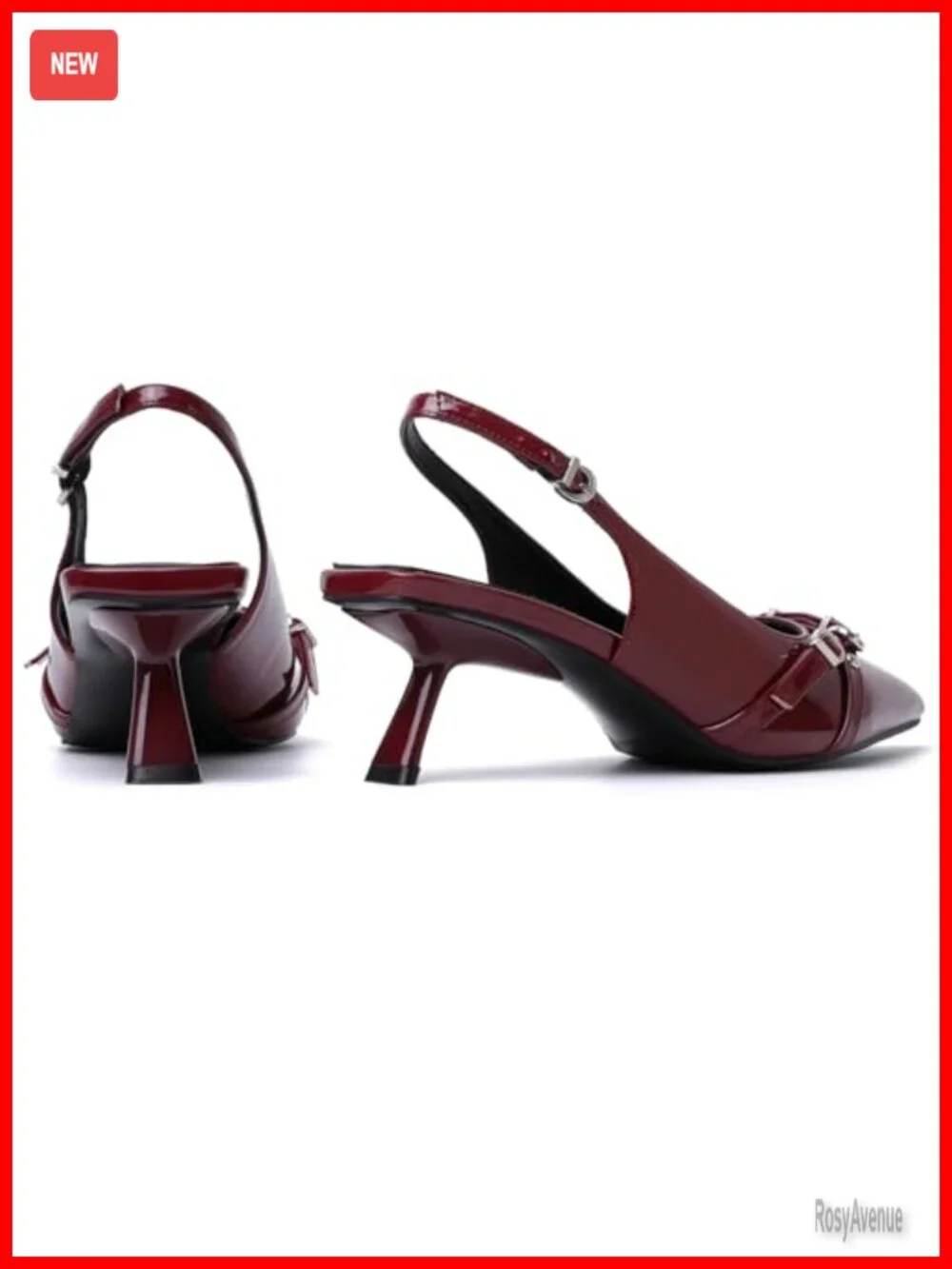 Patent Leather Kitten Heels Slingback Pumps Pointed Toe Buckle Dress Shoes for